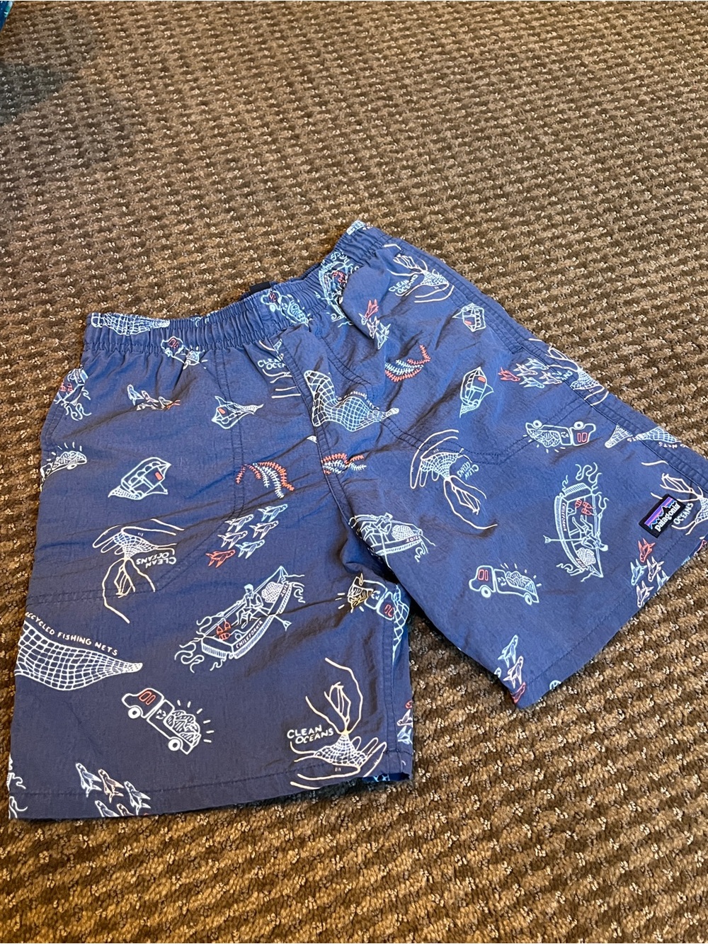 💙🌊Patagonia Baggies Shorts Clean Currents Tide Pool Print. Boys M. EUC!🌊💙